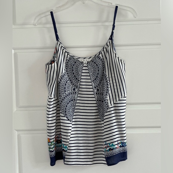 Cabi Harlow Mixed Floral Striped Print Boho Spaghetti Strap Tank Top Womens S - Picture 2 of 12